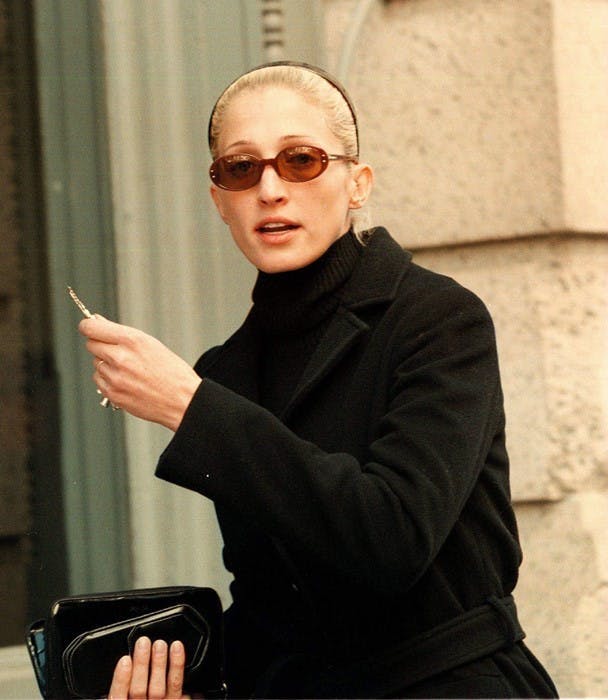 finger person face head photography portrait accessories sunglasses coat blonde
