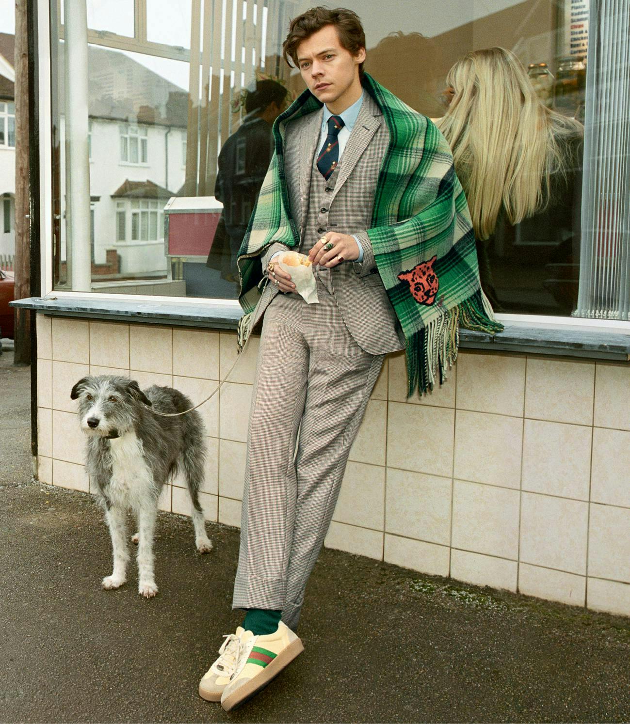 clothing shoe footwear dog person overcoat coat pants suit home decor