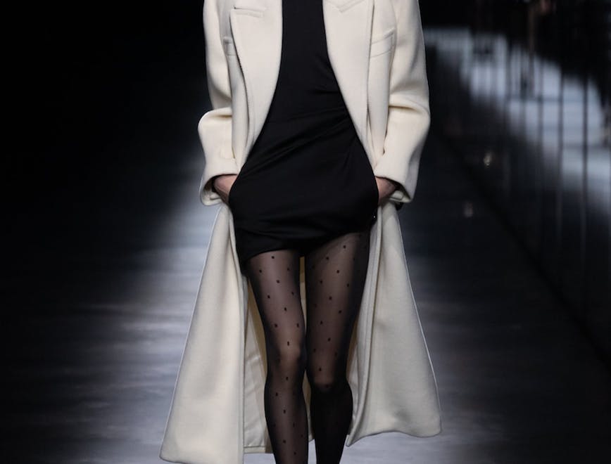 clothing sleeve long sleeve person sunglasses accessories overcoat coat female runway