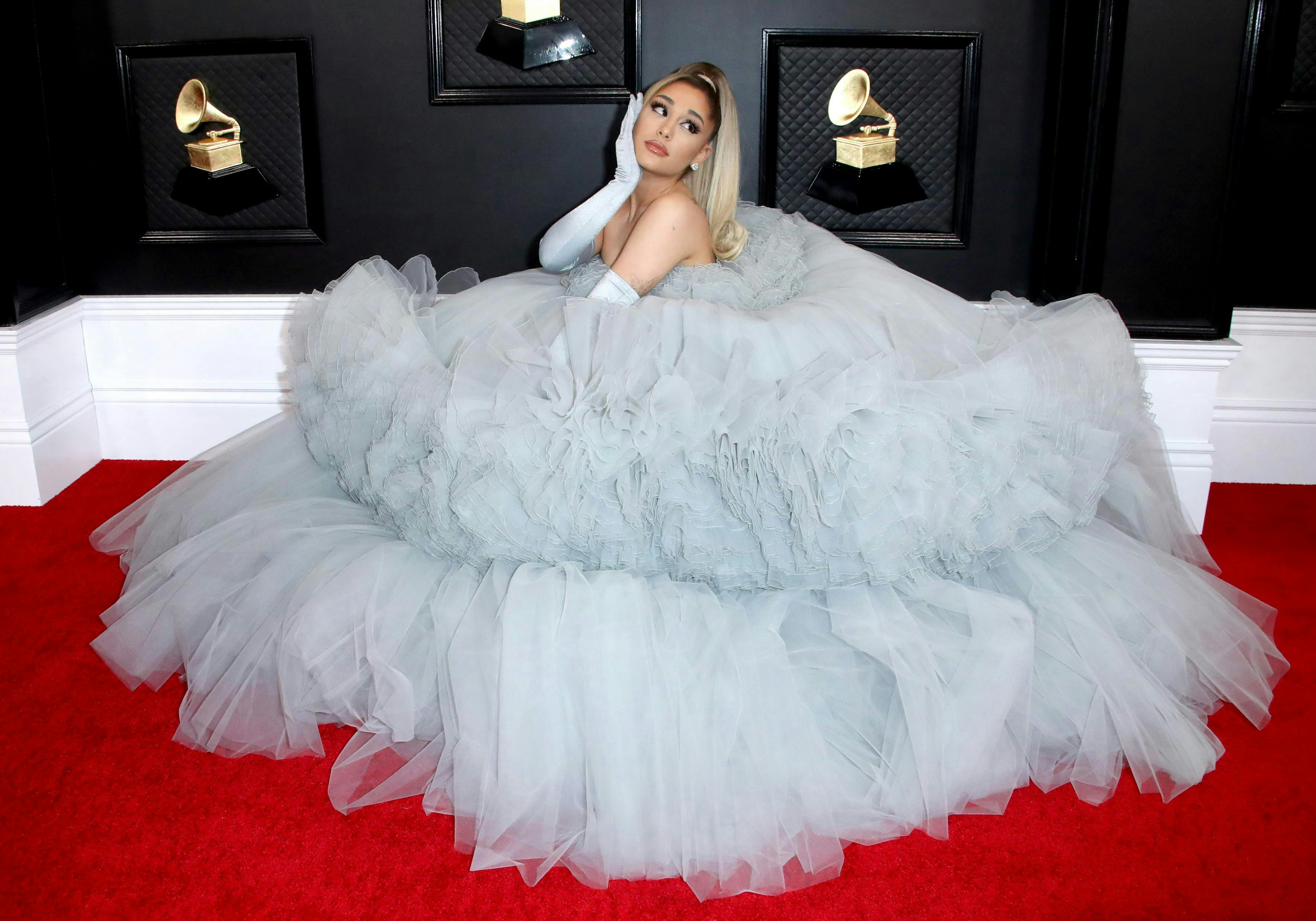 62nd annual grammy awards arrivals los angeles usa 26 jan 2020 ariana grande grammys music actor female personality 86814833 fashion clothing apparel evening dress gown robe person human wedding gown wedding