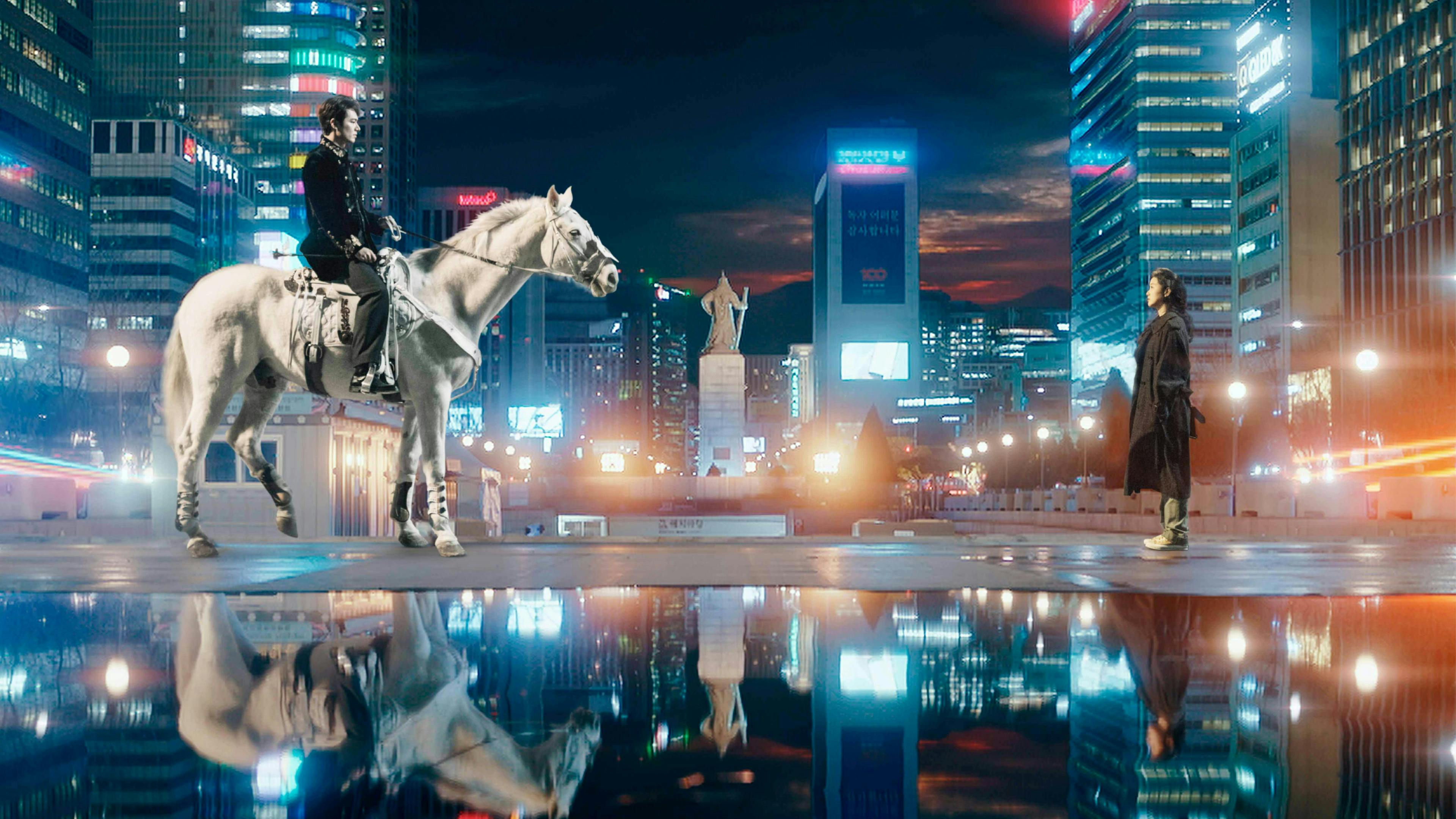 horse animal mammal person human city building town urban high rise