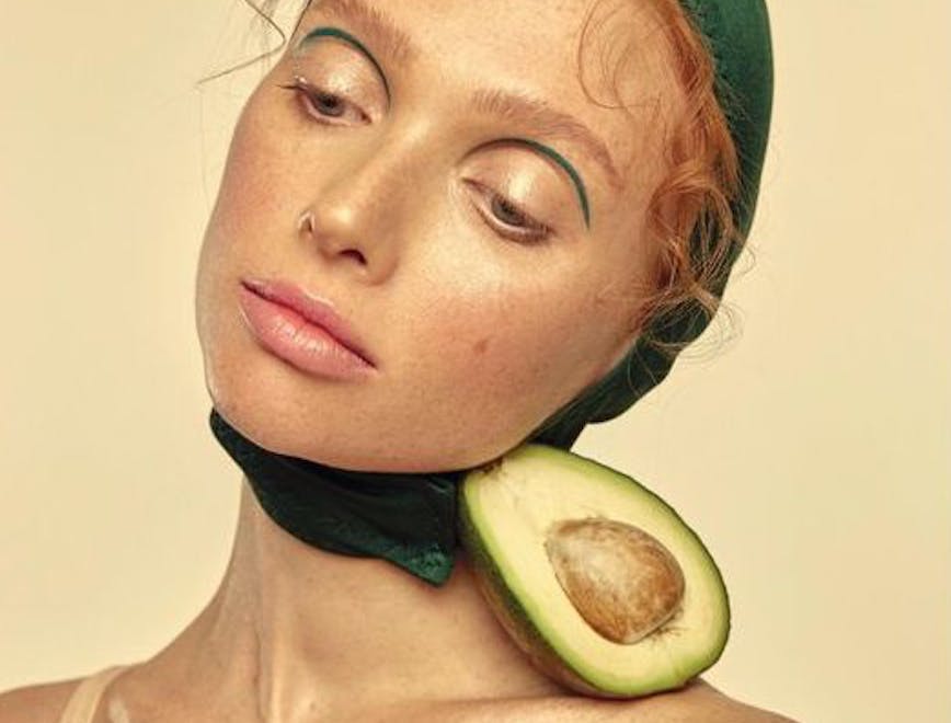 face head person portrait adult female woman fruit pear avocado