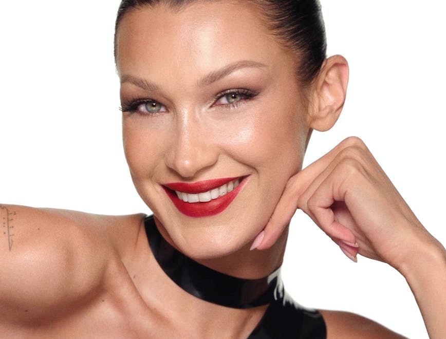 face head person adult female woman smile dimples portrait lipstick