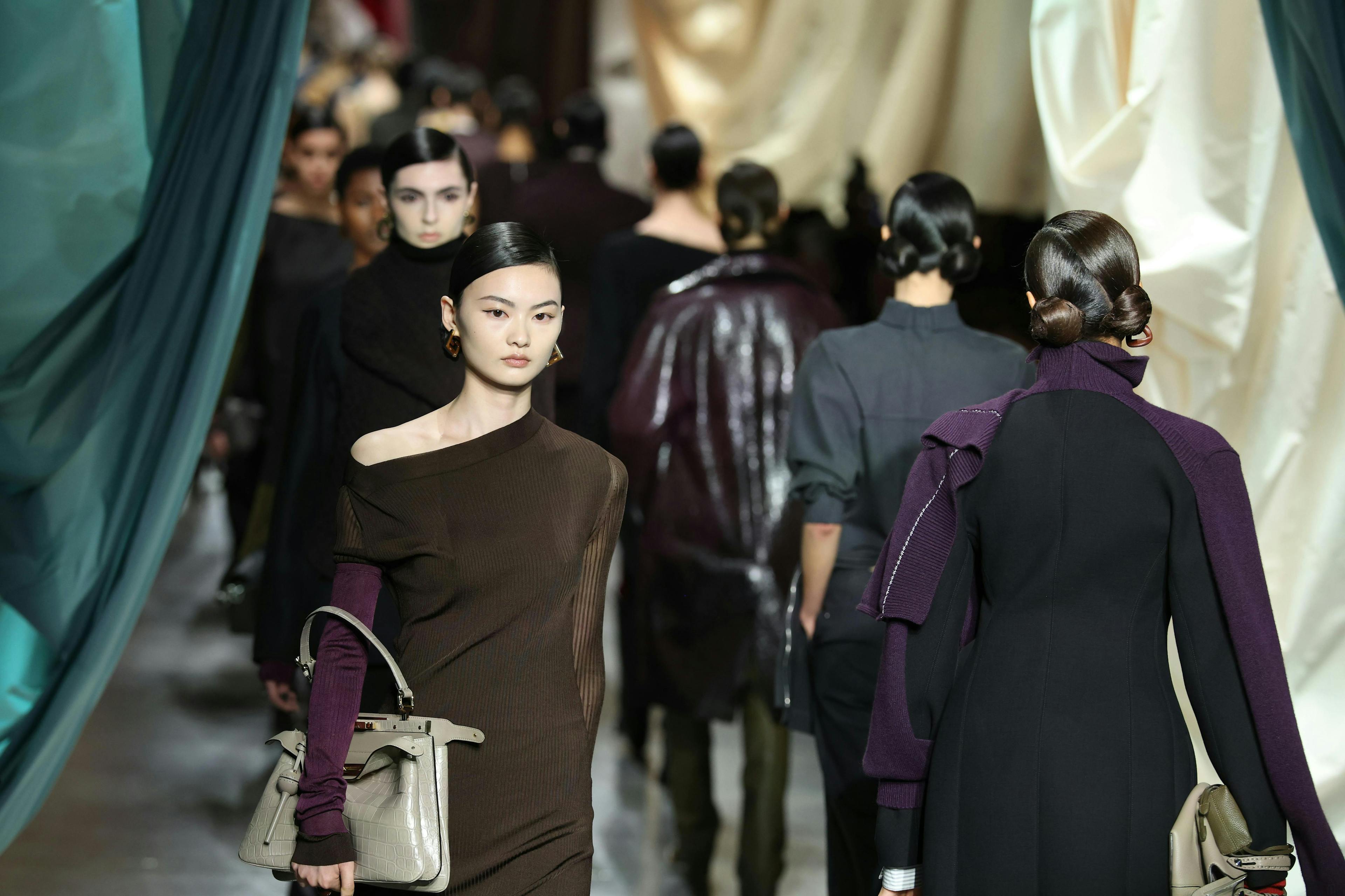 milan bag handbag long sleeve fashion adult female person woman purse coat